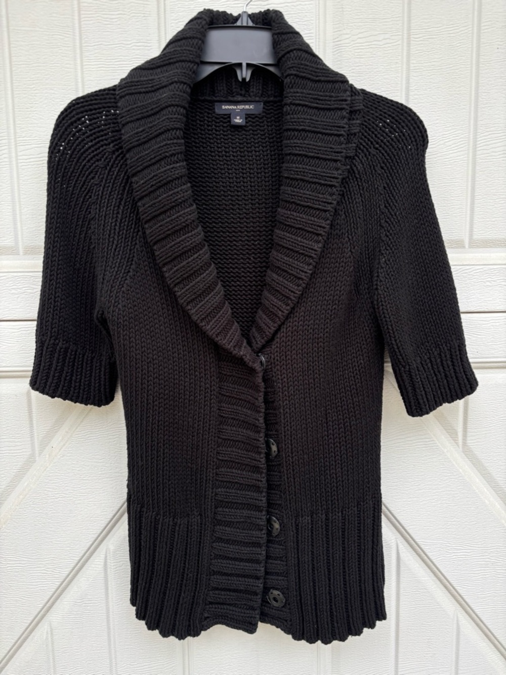 Banana Republic Black Chunky Knit Cardigan Sweater Medium Short Sleeve